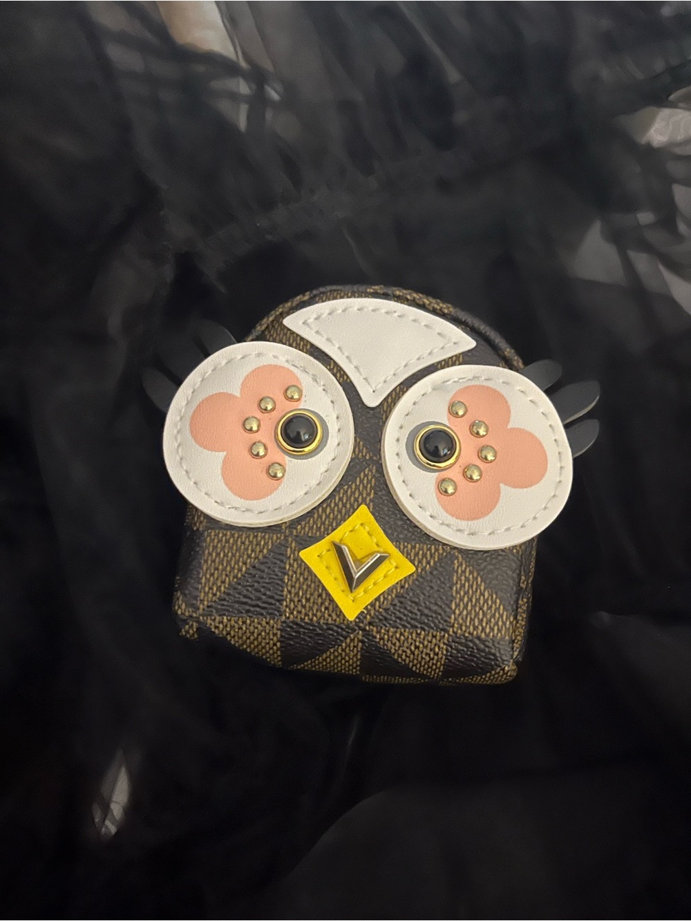 Designer-Style Owl Mini Bag Charm in Brown and Pink